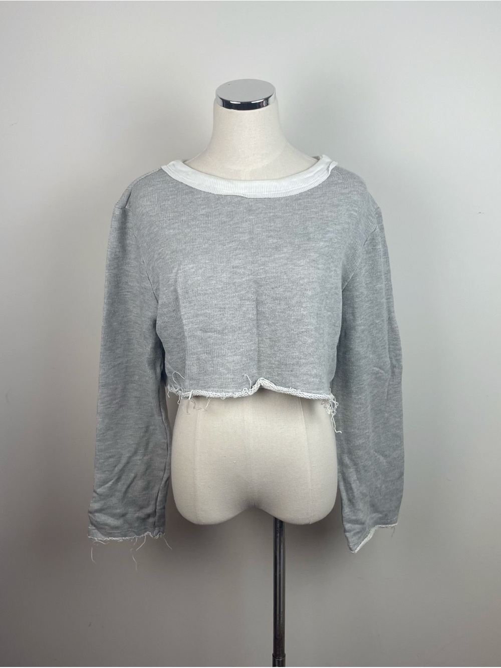 Urban Outfitters Out From Under Gray White Fringe Crop Top Sweatshirt Medium